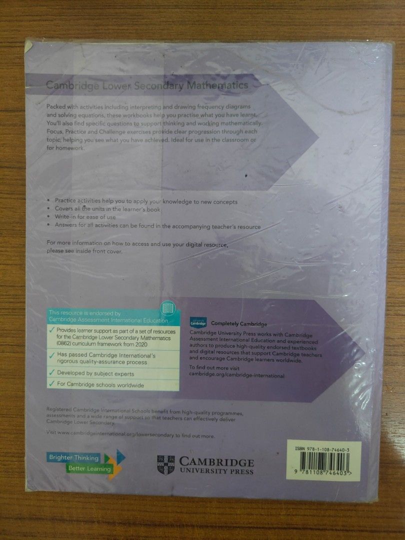 Cambridge Lower Secondary Mathematics Workbook 2 Second Edition (Category: Textbooks) located in Kuala Lumpur. Submitted by likeasumbody (Listing ID 1450183577, Image 2). Description: Cambridge Lower Secondary Mathematics Workbook ISBN: 9781108746403 - Written in pencil less than 15 pages - Written in pen less than 5 pages (mainly just a tick beside the question) Condition : Lightly Used.