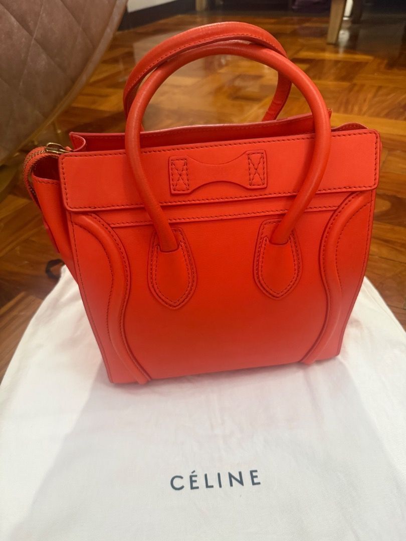 Celine Micro Luggage Tote (Category: Luxury Bags & Wallets) located in Quezon City. Submitted by bianxcloset (Listing ID 1447919901, Image 3). Description: - Authentic Orange Celine Luggage Tote - Made from genuine leather - Convenient front zip pocket - Sturdy top handles for easy carrying - Interior slip pocket for organization - Comes with original dust bag - Ideal for everyday style and practicality.