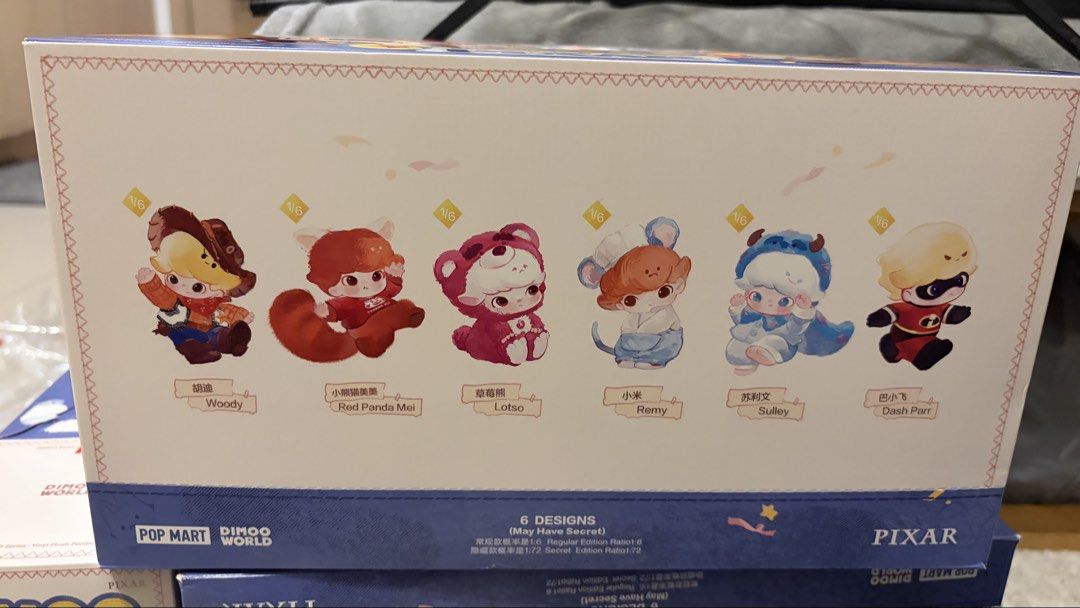 Dimoo World Pixar (Category: Designer & Blind Box Toys) located in Mandaluyong City. Submitted by KenP07 (Listing ID 1450283844, Image 2). Description: Blindbox - 1150 each Confirmed: Red panda mei - 1,000 Lotso - SOLD OUT Remy - 1,000 Sulley - 1,400 Dash Parr - 1,000 Woody - 1,500 PICKUP: SMDC LIGHT Residences Mandaluyong City.