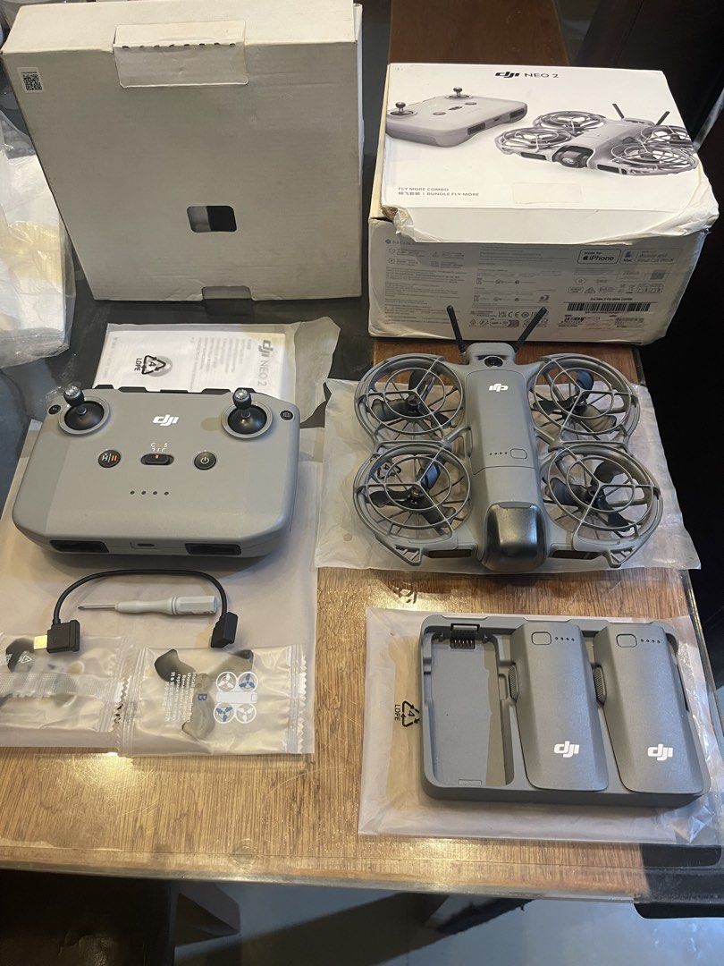 DJI Neo2 Fly More Combo Drone (Category: Drones) located in Cavite. Submitted by boldbird_5bb61a (Listing ID 1450182867, Image 2). Description: - bought it last month at sm pala pala DJI Neo2 Fly More Combo - Includes drone, controller, and 3 batteries - Comes with extra propellers and charging accessories - All items in original packaging - Ideal for aerial photography and videography.