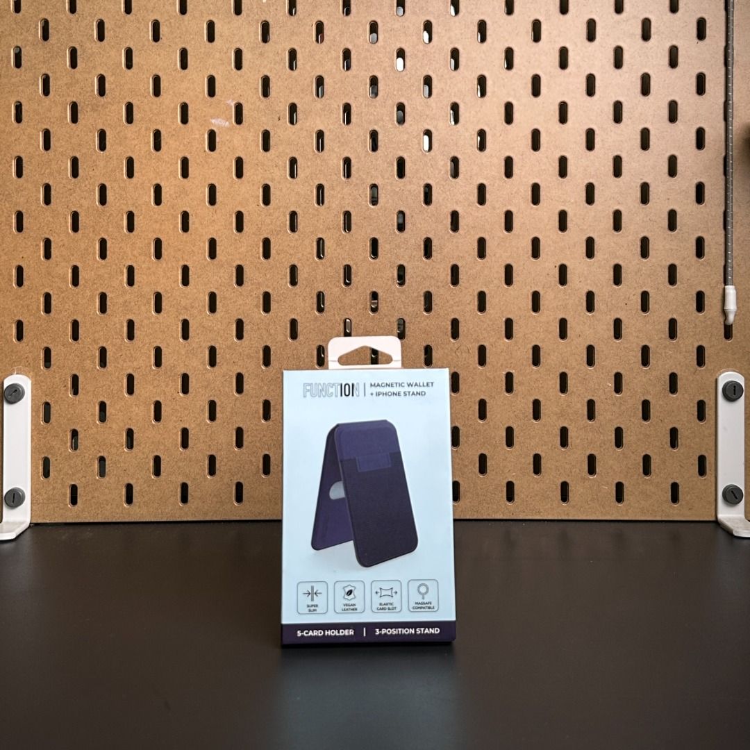 Function 101 Magnetic Wallet & iPhone Stand (Category: Mounts & Holders) located in Pasig City. Submitted by colelorenzo (Listing ID 1450161183, Image 1). Description: - Brand: Function 101 - Product: Magnetic Wallet & iPhone Stand - Capacity: Holds up to 3 cards - Functionality: Doubles as a 3-position iPhone stand - Attachment: Magnetic, easily snaps onto iPhone - Design: Sleek and functional for everyday use - SRP 1,990.