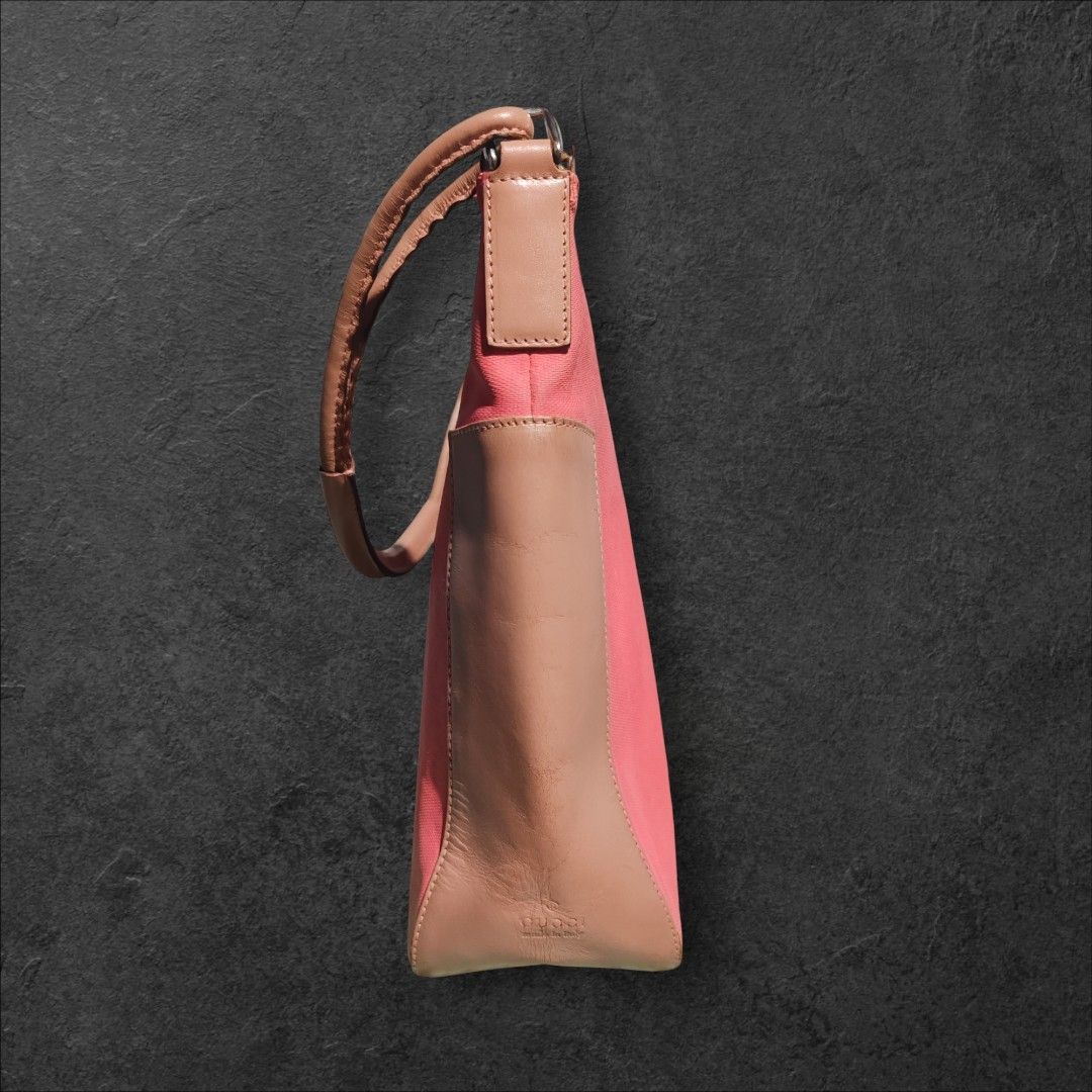Gucci (Category: Luxury Bags & Wallets) located in Manila. Submitted by ritzselect26 (Listing ID 1450243262, Image 3). Description: Vintage/authentic Gucci pink canvass with trim leather Shoulder bag Retouch canvass.
