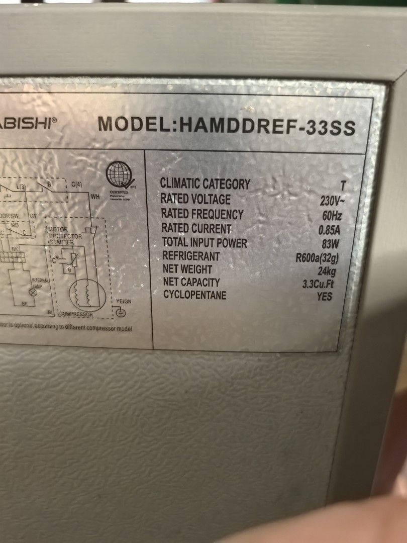 Hanabishi Refrigerator HAMDDREF-33SS (Category: Refrigerators and Freezers) located in Cavite. Submitted by ericguzman.shark (Listing ID 1450138835, Image 2). Description: - Hanabishi Refrigerator - Model: HAMDDREF-33SS - Type: 2-door - Net Capacity: 3.3 cu.ft. - Voltage: 230V - Ideal for small spaces - In good working condition.
