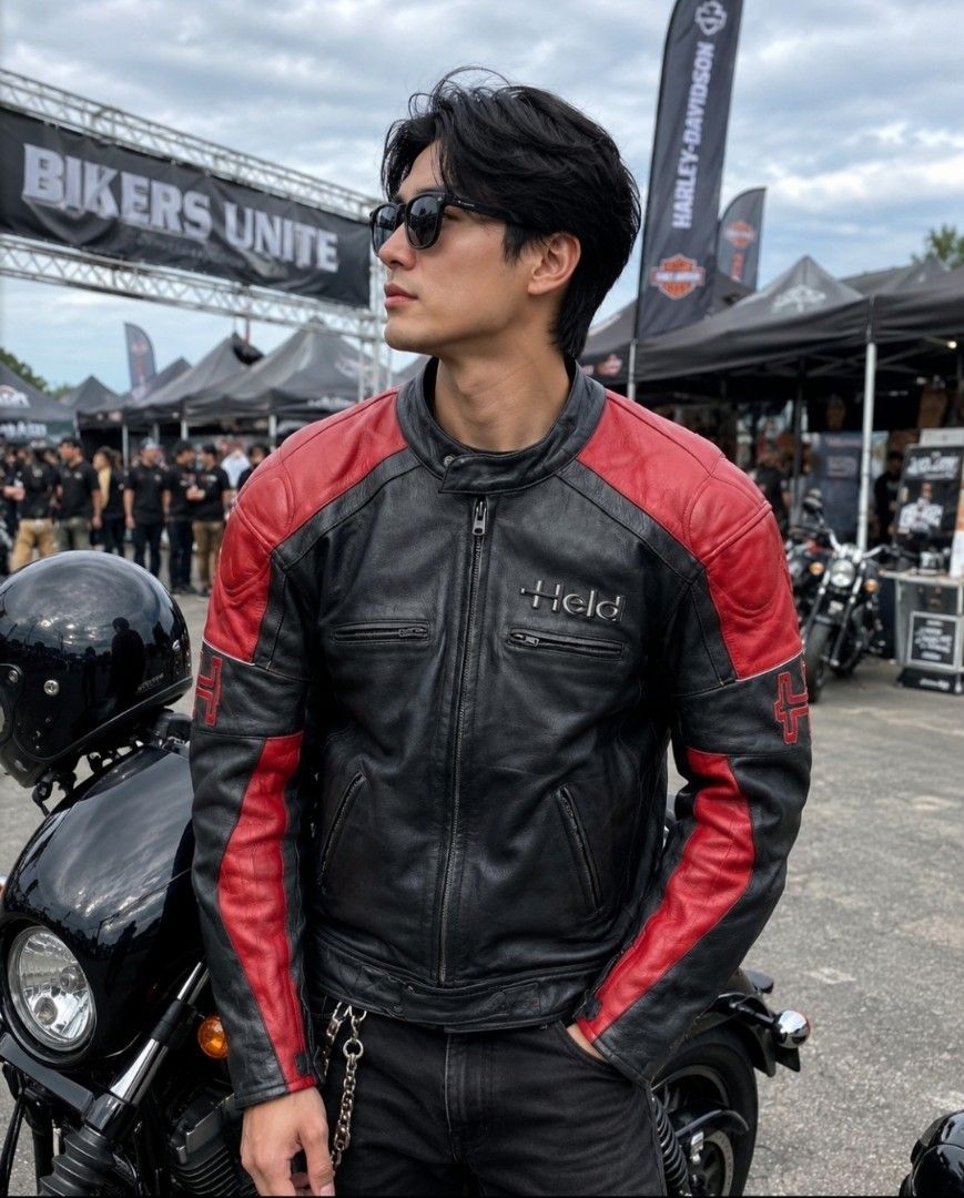 HELD MOTORCYCLE RIDING LEATHER JACKET FOR MEN'S (Category: Coats, Jackets and Outerwear) located in Baguio. Submitted by vertex_nga.pow (Listing ID 1450318363, Image 1). Description: HELD MOTORCYCLE RIDING LEATHER JACKET FOR MEN'S LARGE SIZE DIMENSION 28L BY 23 ARMPIT TO ARMPIT 18.5 INCHES SHOULDER TO SHOULDER 24.5 INCHES SLEEVE GENUINE LEATHER MATERIAL HEAVY LEATHER IN GOOD CONDITION BAGUIO LOCATION PLUS SF SA MALAYU JNT COURIER PASS COD UNLI VO