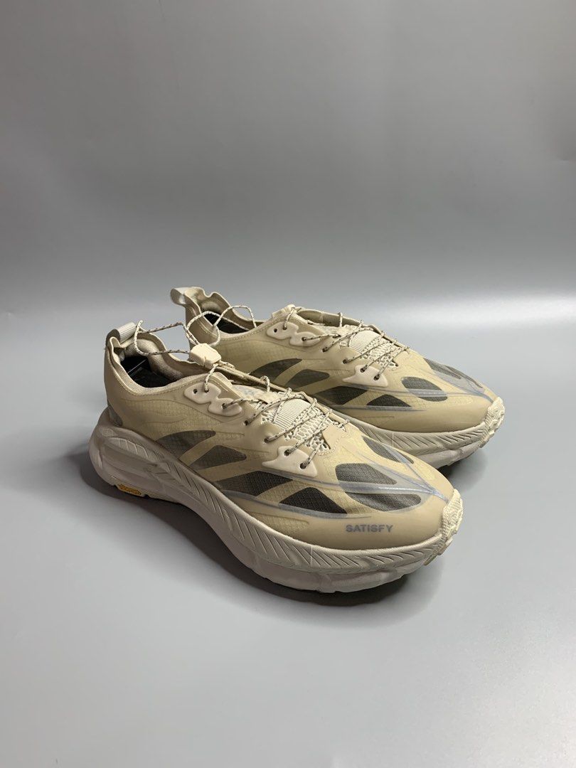 Hoka One x Satisfy Mafate 4 (Category: Sneakers) located in Binan City. Submitted by hybrid_archival_theory (Listing ID 1450142874, Image 1). Description: Hoka One x Satisfy Mafate Speed 4 Lite Running Shoes Unisex Size- US 6 mens/US 7 womens /38 In Good Condition • No Inclusions • Pair Only Please Check Detailed Photos Posted For Your Reference Thankyou!!! •Hoka One One x Satisfy Mafate Speed 4 Lite sneakers in the "Bone" or "Truffle Salt" color