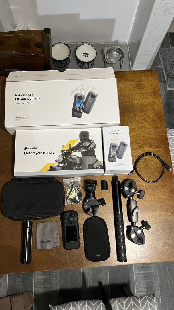 Insta360 X4 Air (Motorcycle Bundle) (Category: Video Cameras) located in Manila. Submitted by otep_lababol (Listing ID 1450200193, Image 1). Description: Still under warranty til Jan of 2027 with FlexiCare -Complete with box -warranty card -invi stick -telesin clamp -128 SD card -Lens cloth -Charging cable -pouch -Stand -silicone cover -silicone lens protector -with tempered glass -anti-lost rope.
