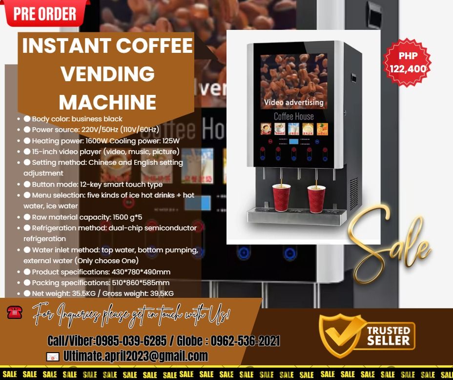 Instant Coffee Vending Machine For Sale (Category: Looking For) located in Pasig City. Submitted by brightstorm.56013d (Listing ID 1450230495, Image 1). Description: FOR SALE ‼️ BRAND NEW ‼️ GOOD PRODUCT ‼️ AVAILABLE ‼️ 📌 BUY NOW , & GET LESS DISCOUNT ❗ ❗ ✅ Authorize Philippine Distributor ✅ Proof of Legitimacy ✅ High Quality Products ✅ 100% Trusted Seller 🌏 We Can Deliver Nationwide 👉 AP Cargo, LBC & Lalamove Instant coffee vending machine PH