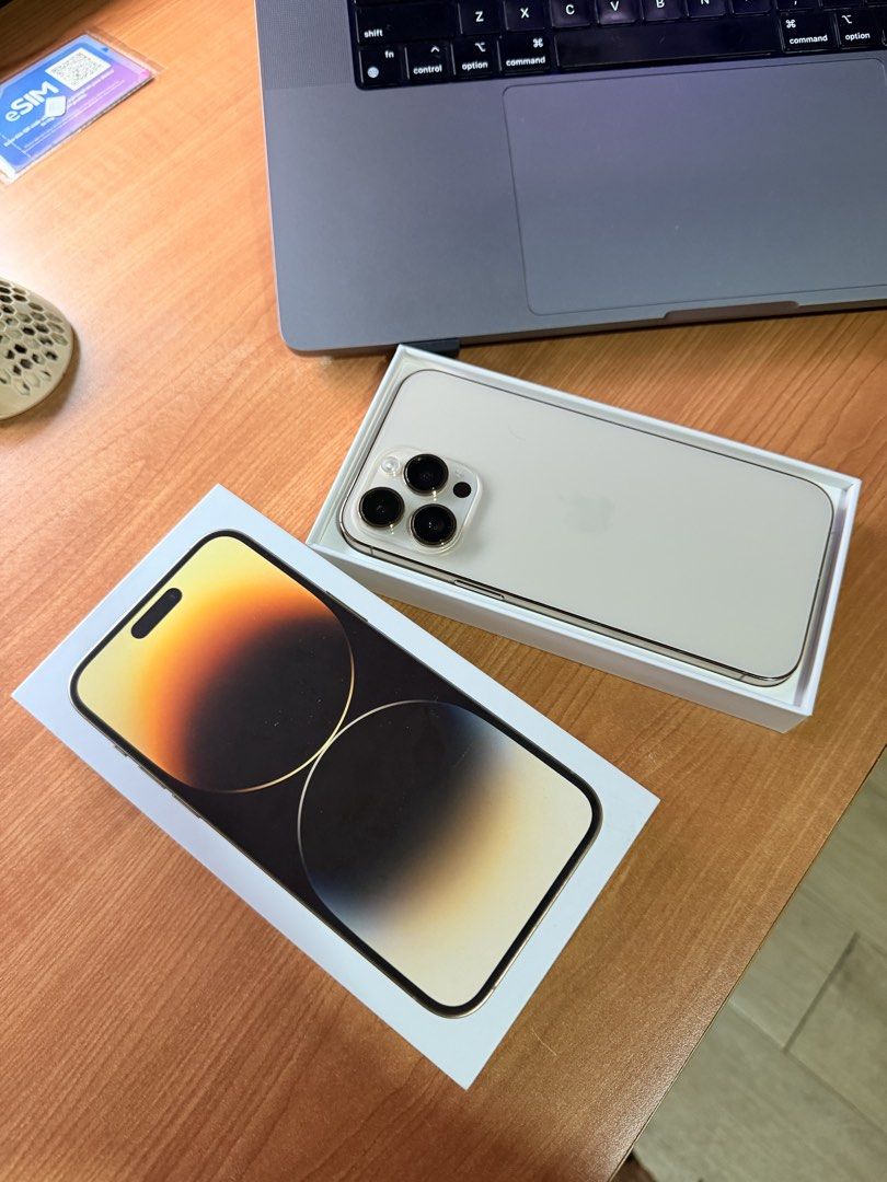 Iphone 14 ProMax (Category: iPhone 14 Series) located in Antipolo. Submitted by arevalojarod (Listing ID 1450315569, Image 1). Description: - iPhone 14 Pro Max - Color: Gold - Storage: 128GB - Carrier Lock: No SIM restrictions (Unlocked) -Complete with original box and papers -original first owner Negotiable .