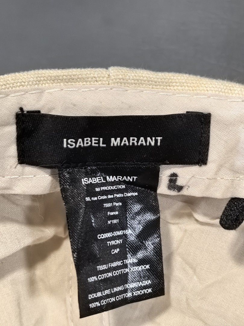 Isabel Marant Canvas Cap (Category: Caps & Hats) located in Cagayan de Oro. Submitted by pootx (Listing ID 1450254811, Image 2). Description: - Cream colored Isabel Marant cap - Features iconic Marant logo on the front - Made from 100% cotton - Adjustable strap at the back - Ideal for everyday wear.