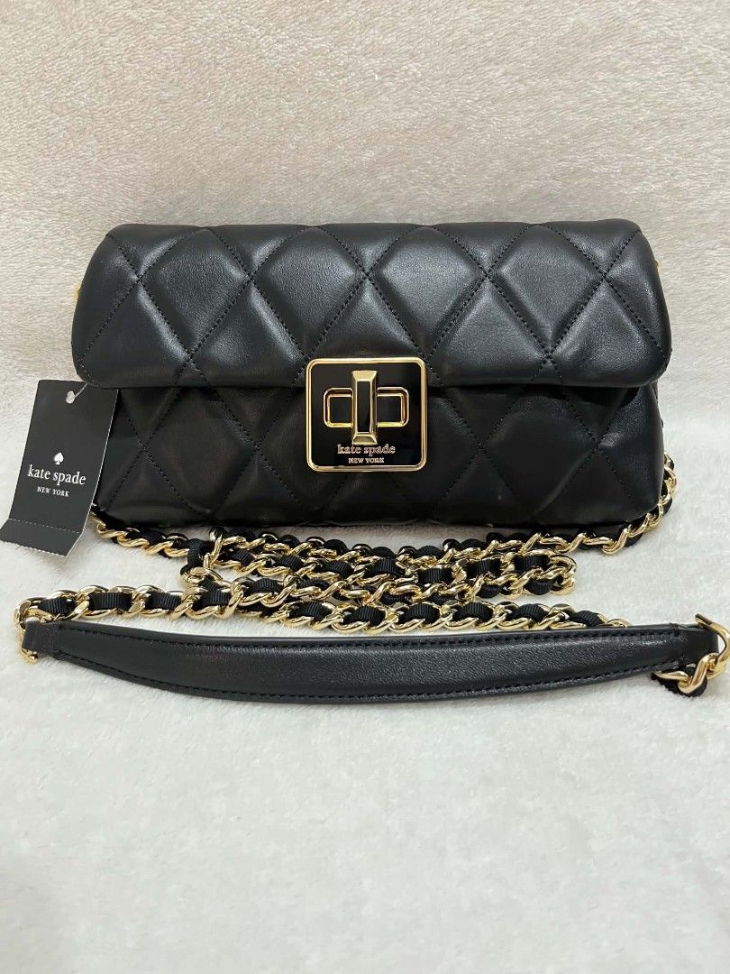 Kate Spade Black Quilted Leather Chain Shoulder Bag (Category: Luxury Bags & Wallets) located in Quezon City. Submitted by shinereign (Listing ID 1450226426, Image 1). Description: - Brand: Kate Spade - Material: Black quilted leather - Hardware: Gold-tone - Strap: Chain shoulder strap - Closure: Secure clasp - Interior: Card slots - Style: Versatile for nights out or everyday use - Condition: Comes with original tag.