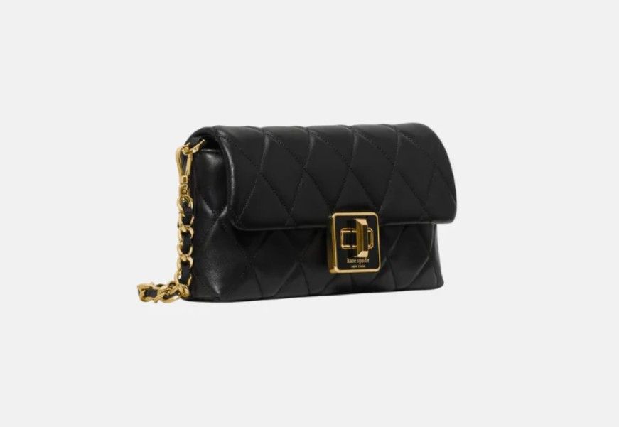 Kate Spade Black Quilted Leather Chain Shoulder Bag (Category: Luxury Bags & Wallets) located in Quezon City. Submitted by shinereign (Listing ID 1450226426, Image 2). Description: - Brand: Kate Spade - Material: Black quilted leather - Hardware: Gold-tone - Strap: Chain shoulder strap - Closure: Secure clasp - Interior: Card slots - Style: Versatile for nights out or everyday use - Condition: Comes with original tag.