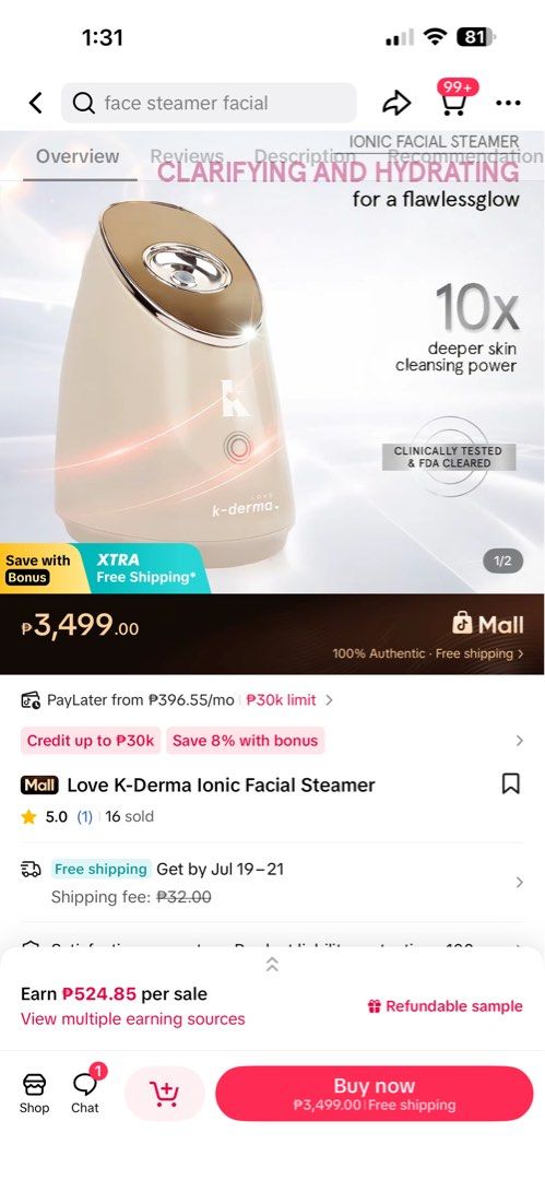 K-Derma Ionic Facial Steamer (Category: Face Care) located in Manila. Submitted by happy_toktokshop (Listing ID 1450180542, Image 3). Description: - K-Derma Ionic Facial Steamer - Promotes clarifying and hydration for a flawless glow - Powerful deep cleansing action - Clinically tested and FDA cleared.