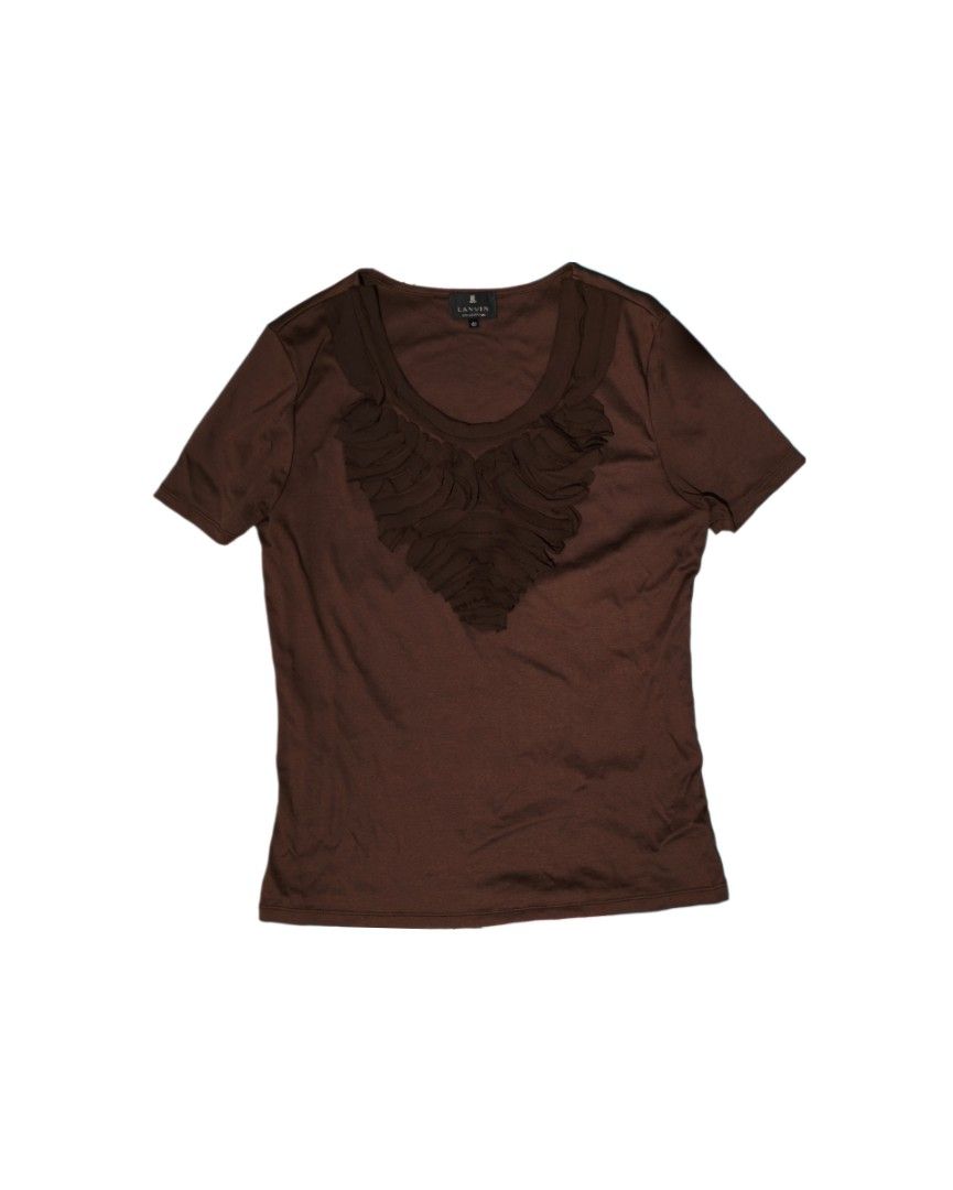 Lanvin Collection Brown Ruffle Top (Category: Blouses) located in Pototan. Submitted by pastthreads (Listing ID 1450202612, Image 2). Description: Excellent condition L 23 W 15.