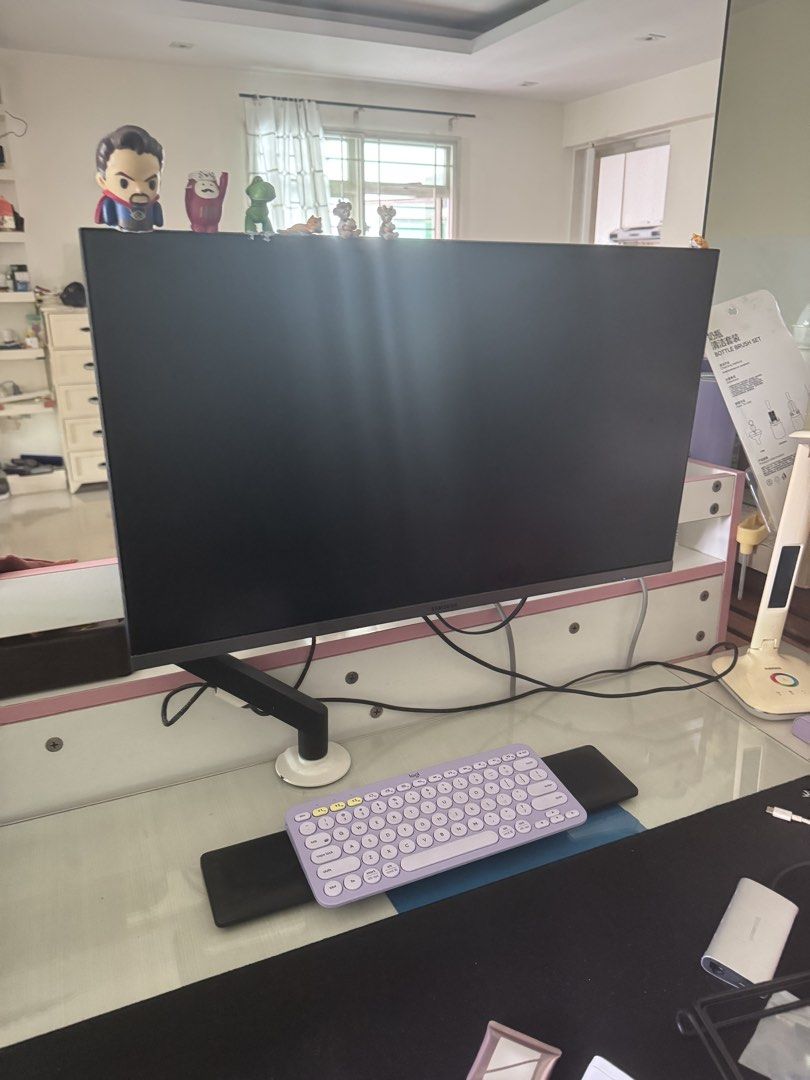 Large Monitor with Monitor Arm and Keyboard