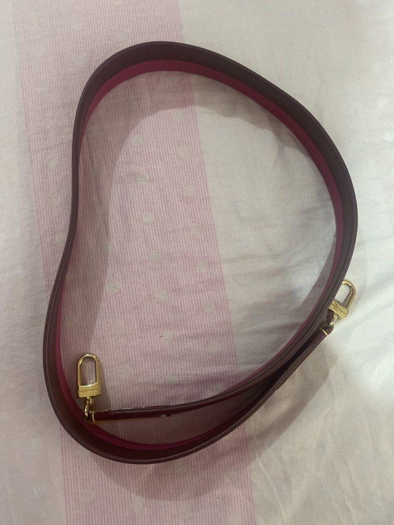 Louis Vuitton Monogram Strap Pink Burgundy Gold Hardware (Category: Luxury Bags & Wallets) located in Cagayan de Oro. Submitted by kookiegirl1975 (Listing ID 1450202767, Image 2). Description: - Authentic Louis Vuitton strap - Pink and burgundy leather mix - Gold tone hardware with LV logo - Adjustable length - Perfect for customizing your bag - Clean and ready for a new owner.