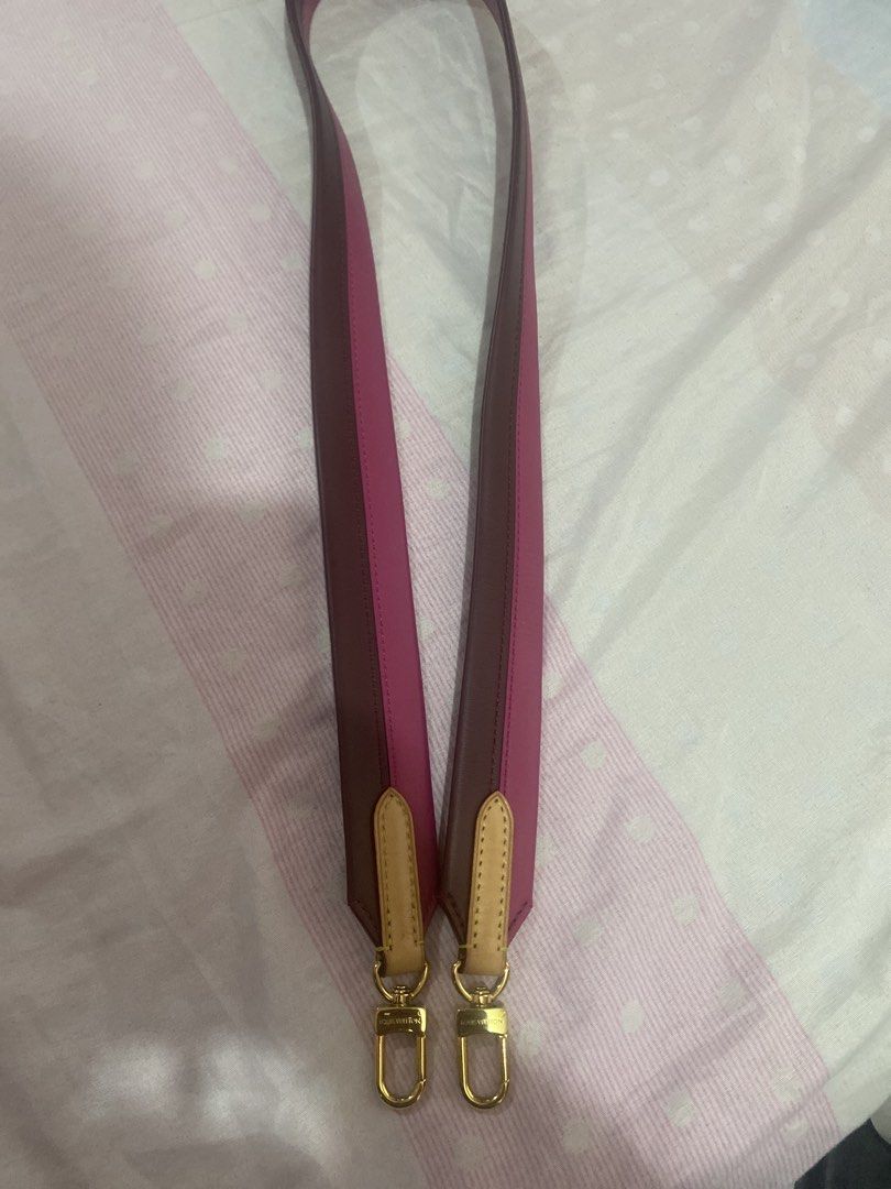 Louis Vuitton Monogram Strap Pink Burgundy Gold Hardware (Category: Luxury Bags & Wallets) located in Cagayan de Oro. Submitted by kookiegirl1975 (Listing ID 1450202767, Image 1). Description: - Authentic Louis Vuitton strap - Pink and burgundy leather mix - Gold tone hardware with LV logo - Adjustable length - Perfect for customizing your bag - Clean and ready for a new owner.