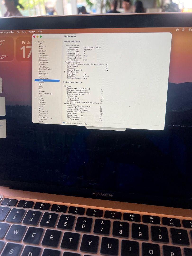 MacBook Air M1 2020 (Rose Gold) (Category: Laptops & Notebooks) located in Caloocan City. Submitted by heyitserikaaa (Listing ID 1450259033, Image 3). Description: MacBook Air M1 (2020) 💻 Specifications: • Apple M1 Chip • 8GB RAM • 256GB SSD Storage ✅ Good working condition ✅ Safe to reset (ready for new owner) ✅ Battery Health: 90% ✅ Cycle Count: 164 Inclusions: • MacBook Air Unit • Original Box • Adaptor and cord • Free UGREEN UNO usb to hdmi 