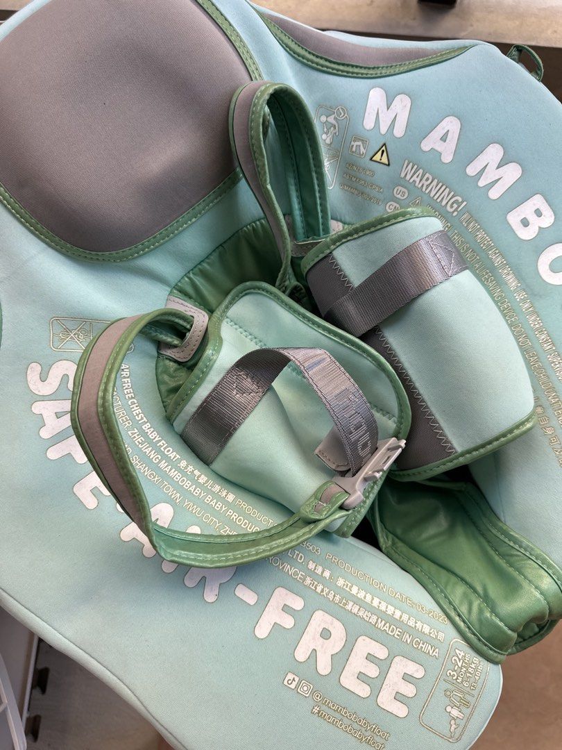 Mambobaby Floater (Category: Infant Playtime) located in Las Pinas. Submitted by petiteclothes_2000 (Listing ID 1444042166, Image 2). Description: - Mambobaby float in green with 3D fish design - Suitable for babies aged 3-24 months - Weight capacity: 6-18kg - Features a safe air-free design - Adjustable straps for a secure and comfortable fit - Excellent for swim training and water fun - bought in orange app.