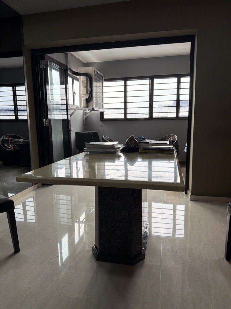 Marble dining table (Category: Tables & Sets) located in Singapore. Submitted by jjj2323 (Listing ID 1450179296, Image 1). Description: Marble stone dining table. Size 150cm by 90cm. Can sit 6 comfortably. Buyer to arrange for own mover.