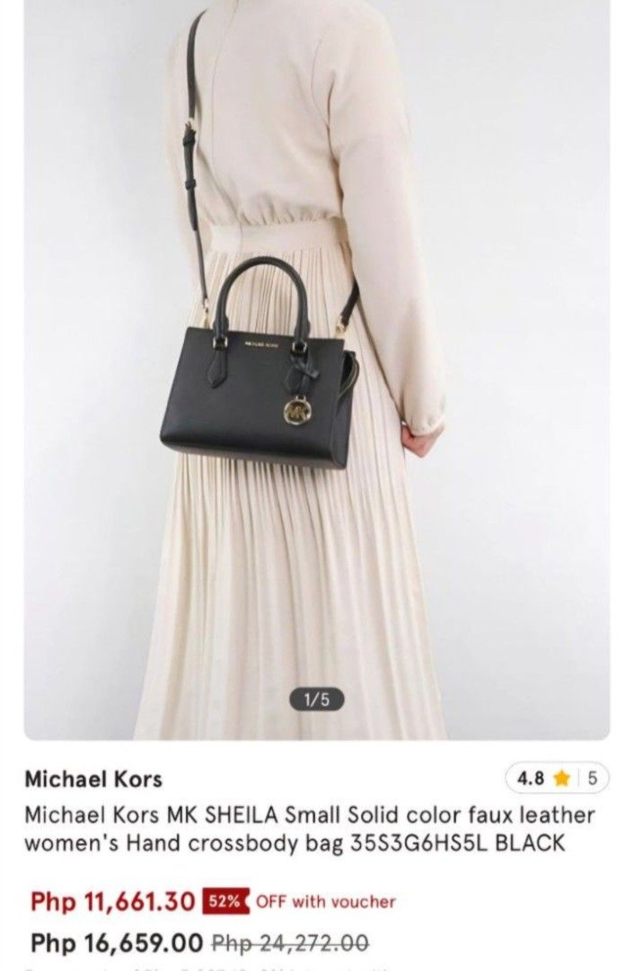 Michael Kors MK Sheila Small Black Handbag (Category: Luxury Bags & Wallets) located in San Mateo. Submitted by bambags (Listing ID 1450232081, Image 2). Description: - Michael Kors MK Sheila Bag - Color: Black - Size: Small - Material: Faux Leather - Style: Handbag or Crossbody - Hardware: Gold details - Features: Detachable strap - Ideal for: Everyday use.