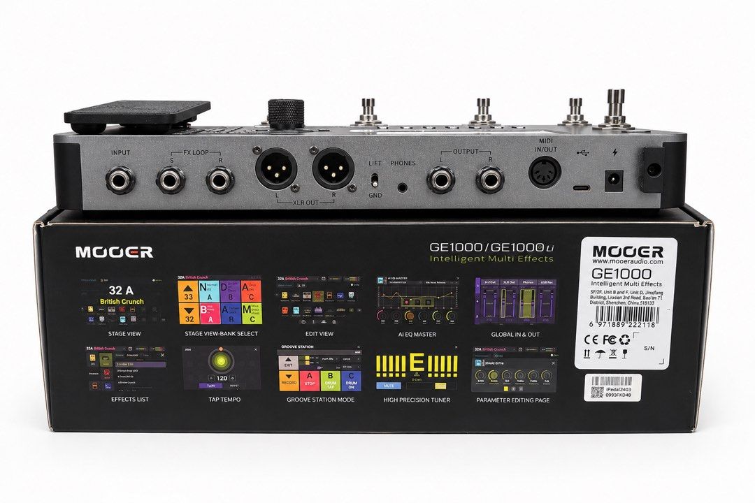 Mooer GE1000 GE1000Li Intelligent Multi Effects Pedal (Category: Musical Instruments) located in Kuala Lumpur. Submitted by hyperisltz (Listing ID 1450177853, Image 3). Description: - Mooer GE1000/GE1000Li Intelligent Multi-Effects Pedal - Built-in expression pedal for expressive control - User-friendly screen for easy navigation - Multiple footswitches for seamless effect management - Ample inputs and outputs on the rear panel - Includes origina