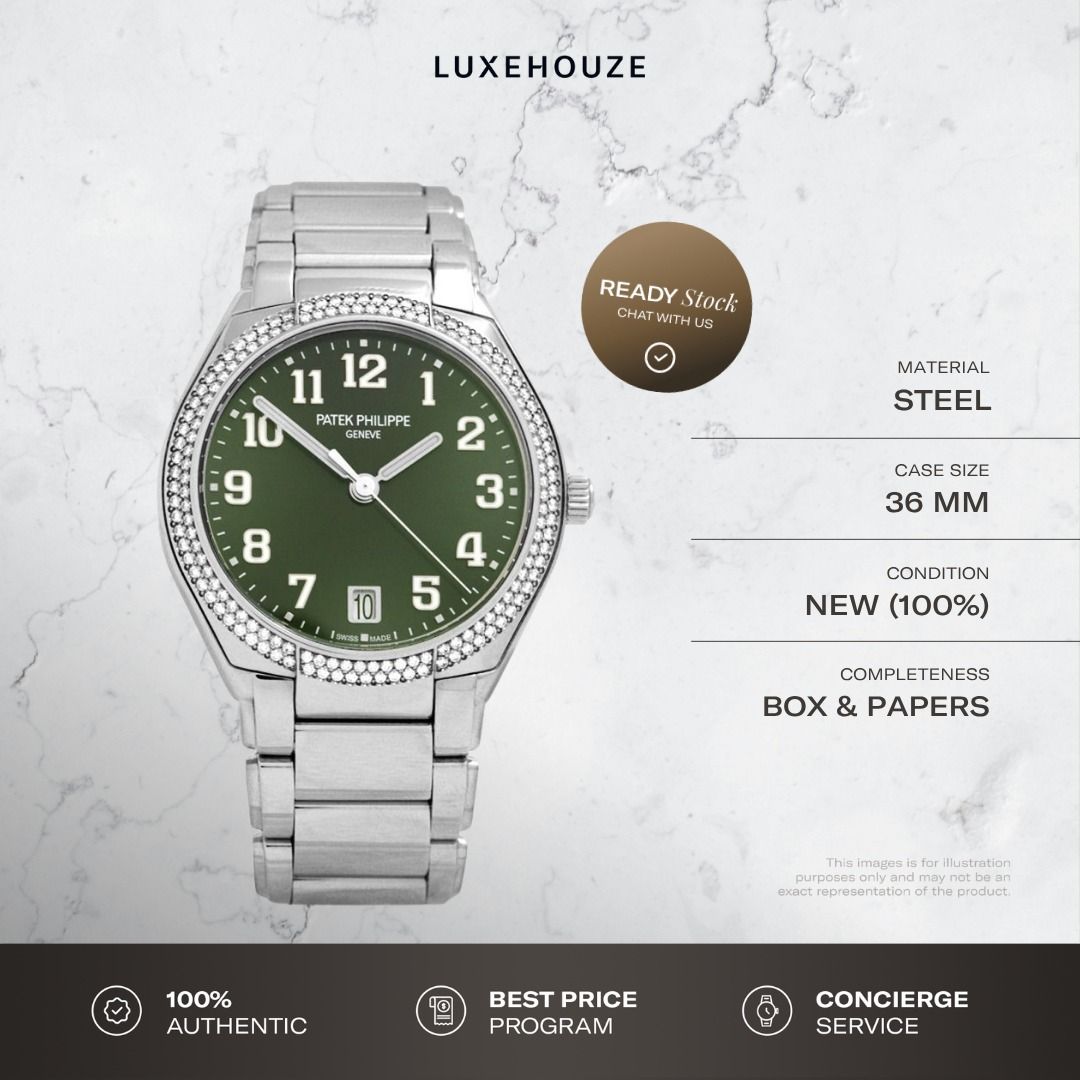 New 2026 Patek Philippe Twenty~4 7300/1200A-011 Green (Category: Watches) located in Singapore. Submitted by luxehouze (Listing ID 1441850309, Image 1). Description: Luxehouze is your trusted marketplace to buy and sell luxury goods. Luxehouze SG Pte Ltd is a licensed luxury goods marketplace and regulated dealer. WHY US? 100% Authentic with Money-Back Guarantee Best Price Program* Curated Collection * T&Cs apply. OUR SERVICES • Watch Purchase - 