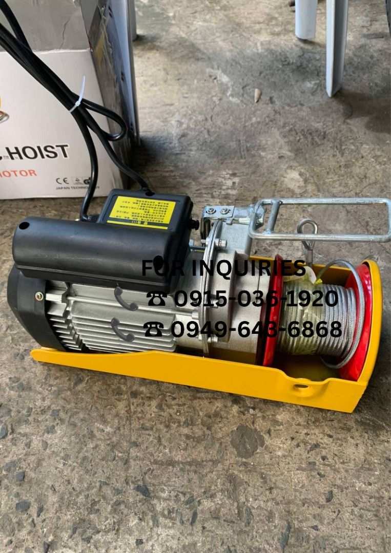 PA Mini Electric Hoist Single Phase 220 Volts (Category: Construction Tools & Equipment) located in Manila. Submitted by 09150361920ronvillaflor (Listing ID 1450146478, Image 1). Description: PA Mini Electric Hoist Single Phase 220 Volts 18 Meters Single Line/9 Meters Double Line w/ Pulley (sold separately) C-5-002 PA400 200Kg Single/400Kg Double 4mm ₱9,680 C-5-003 PA600 300Kg Single/600Kg Double 5mm ₱10,780 C-5-004 PA800 400Kg Single/800Kg Doubl