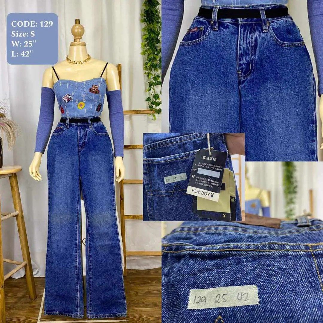 Playboy Wide Leg Jeans Size S (Category: Jeans) located in Carranglan. Submitted by Sheshe (Listing ID 1450274714, Image 1). Description: - Vintage Playboy wide leg jeans - High waisted fit - Dark wash blue denim - Size: S - Waist: 25 inches - Length: 42 inches - Perfect for a retro look - Super comfy and stylish.