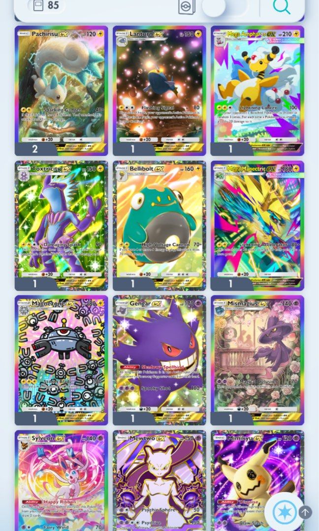 Pocket TCG Full arts & Rainbow UPDATED (JULY 2026) (Category: Raw Singles) located in Mandaluyong City. Submitted by geraldaguja123 (Listing ID 1416521151, Image 3). Description: SELLING UPDATED (new card - IRIS FA jpn) POCKET TCG FULL ARTS AND RAINBOW 100 each for Rainbow and Full arts POKEMON 150 each for FULL ART trainers 150 each for shinies 2 stars 80 each for 2 STARS (not full pic) can ask for more SOLD - PROF OAK, PCL, MEGA GARD, RR GENGAR