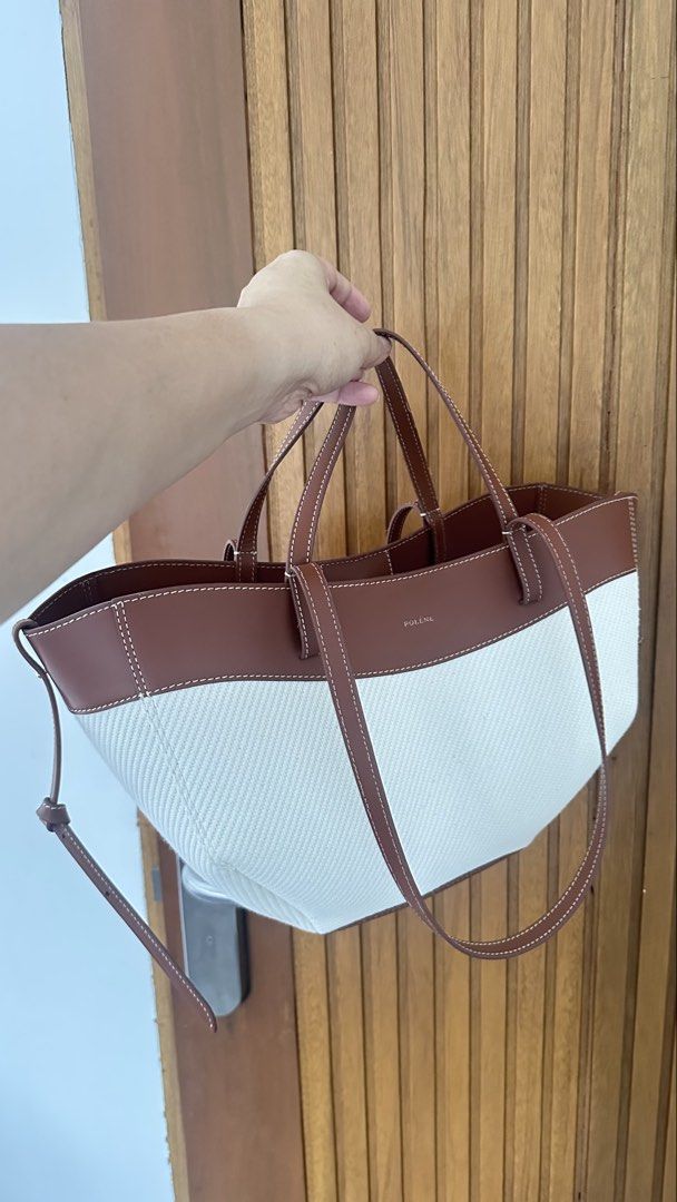 POLENE mini Cyme Canvas bag (Category: Tote Bags) located in Quezon City. Submitted by prelovedcollectionplc (Listing ID 1450208661, Image 2). Description: -Polene Cyme Mini Canvas bag -only used one time for a trip (bought in May 2026) -authentic bought online from the Polene website -complete with box, dust bag, and online receipt -flaw: with purple juice stain inside (minimal, just droplets, pls see photo).