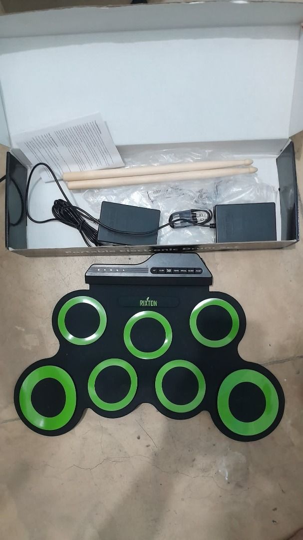 Rixton Portable Electronic Drum Set with Drumsticks (Category: Musical Instruments) located in Quezon City. Submitted by star_shawoluviezen (Listing ID 1450147924, Image 1). Description: Rixton Portable Electric Drum Set Used once or twice Includes: -Drum pads -Drum sticks -USB charging cable -headphone/speaker jack NOTE: DOES NOT HAVE BUILT IN SPEAKERS can do delivery (lalamove/grab/ggx/etc) willing to do meet-ups in Fairview area: Shopking Doña
