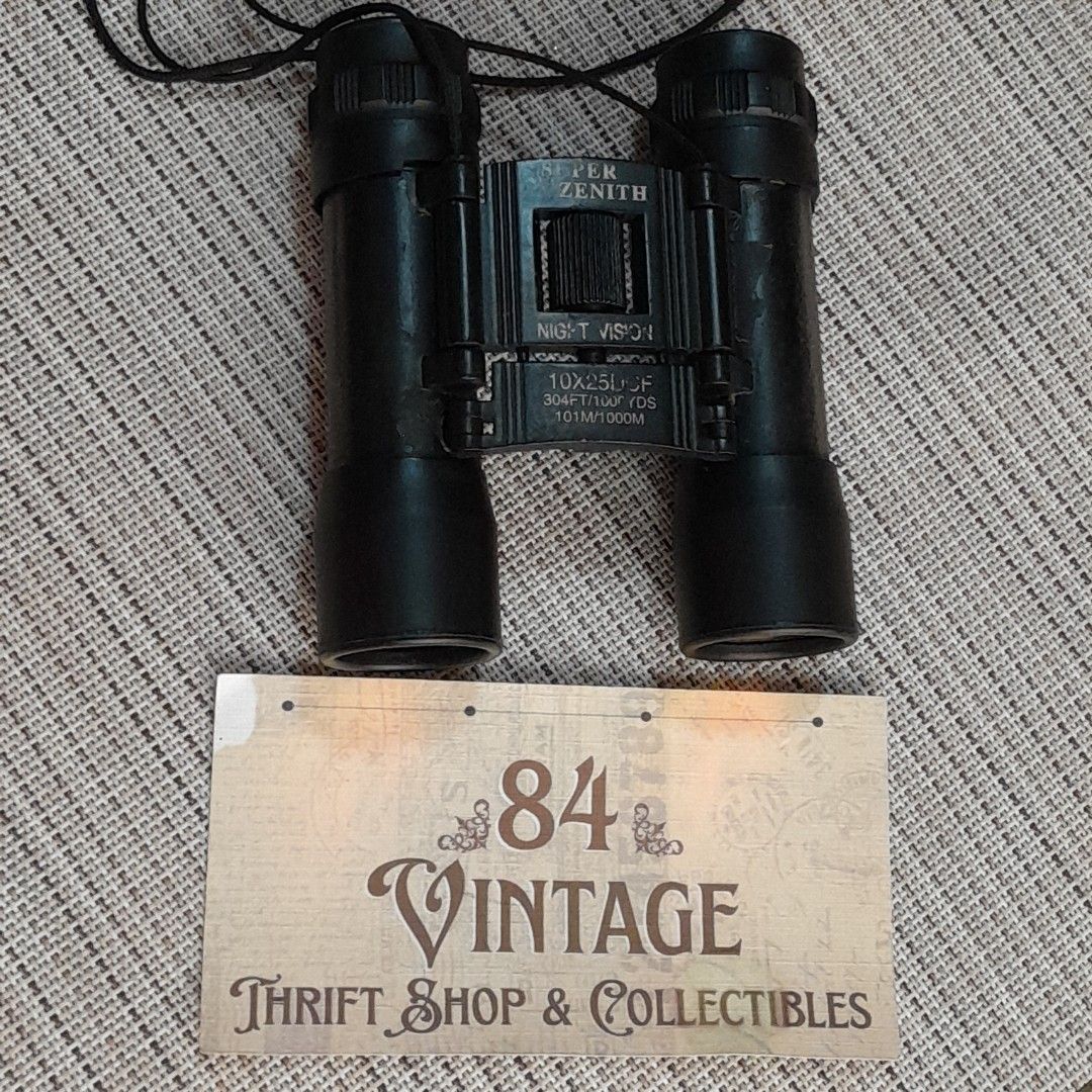 Super Zenith Compact 10x Binoculars (Category: Hiking & Camping) located in Las Pinas. Submitted by 84vintage (Listing ID 1450168860, Image 2). Description: These are Super Zenith compact binoculars featuring 10x magnification. The model has a 25mm objective lens diameter and a field of view of 304ft at 1000 yards. They include a night vision setting, although this often refers to improved low-light capabilities rather than active infrared techno