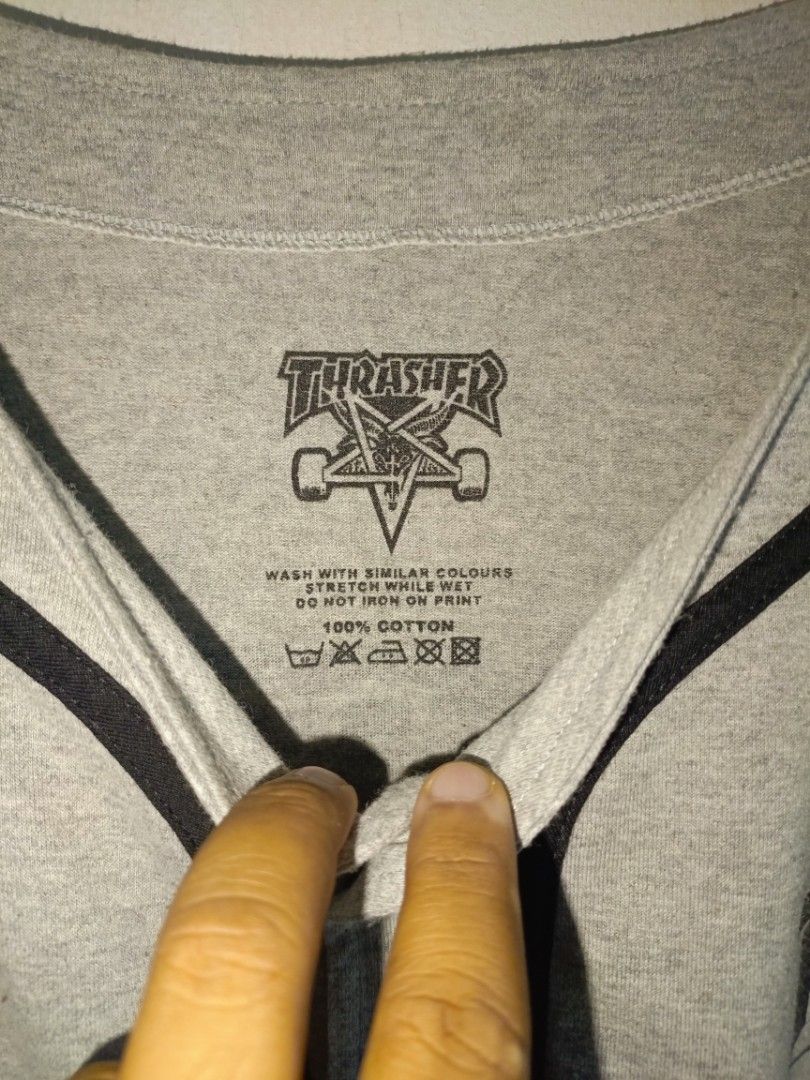 Thrasher Baseball Jersey (Category: Activewear) located in Bacolod City. Submitted by nivram04089 (Listing ID 1450150432, Image 3). Description: Thrasher Baseball Jersey Sz large Dimes w22. 5 L29 Excellent Condition.