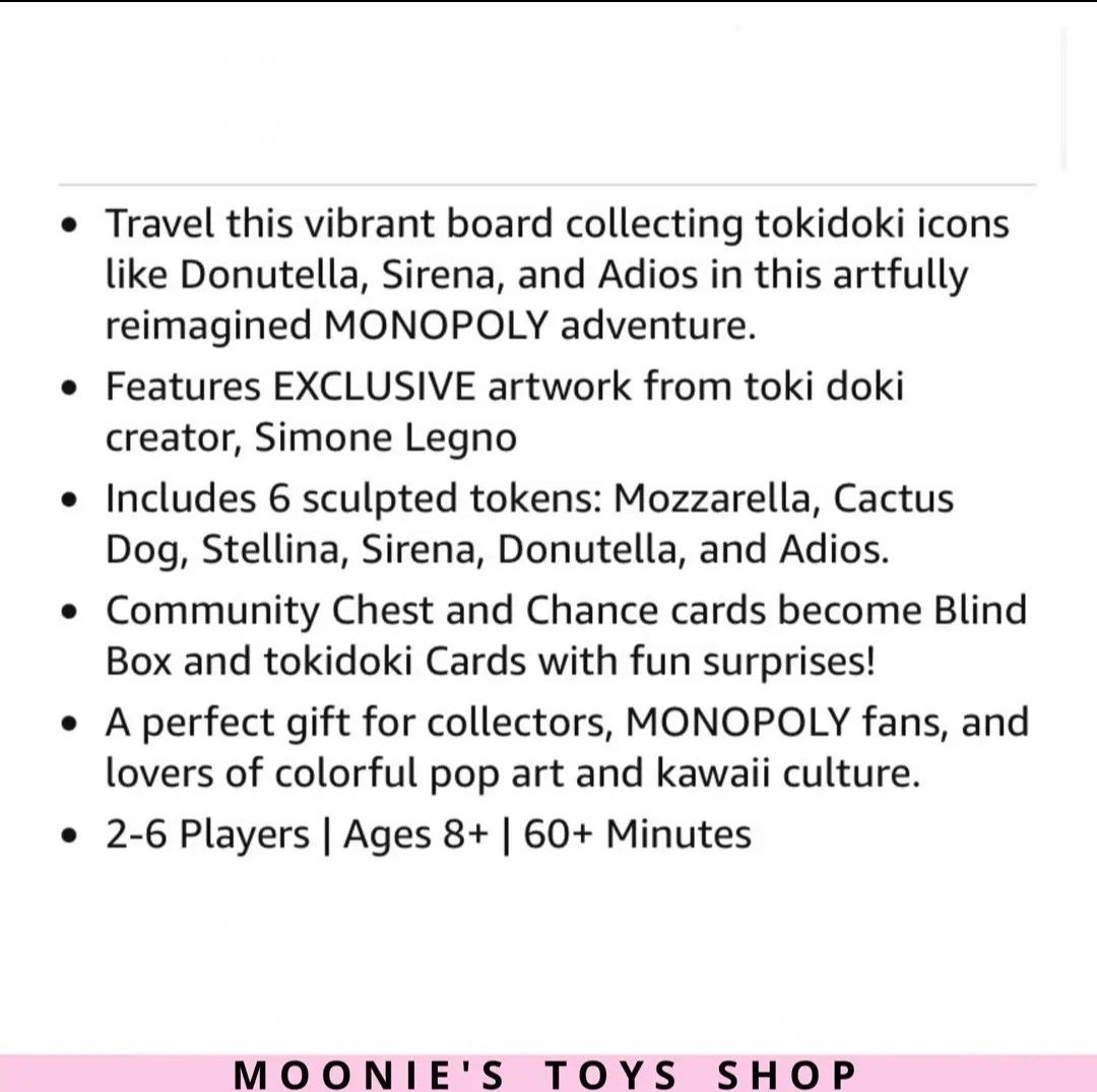 Tokidoki x monopoly (Category: Designer & Blind Box Toys) located in Manila. Submitted by andy.andy23 (Listing ID 1450135526, Image 2). Description: Price: 3200 2.Location: alabang 3.MOP:GCash 4.Courier: Lalamove (same day delivery) 6.Shipping at buyer's expense..