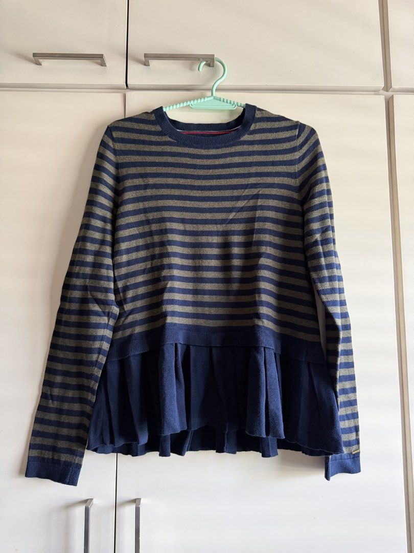 Tommy Hilfiger sweater pleated peplum hem (Category: Longsleeves) located in Caloocan City. Submitted by redkooky (Listing ID 1450168065, Image 1). Description: Can fit adult Shoulder 35cm Chest 84 cm Length 55cm Sleeves 65cm.