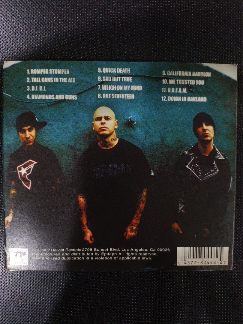 Transplants Self-Titled CD with Poster (Category: CDs & DVDs) located in Klang. Submitted by dojo18 (Listing ID 1450300800, Image 2). Description: - Transplants self-titled album CD - Released in 2002 on Hellcat Records - Full tracklist included: Bomper Stomper, Tall Cans in the Air, R.I.P., Diamonds and Guns, Quick Death, Sad But True, Weigh on My Mind, One Seventeen, California Babylon, We Trusted You, D.R.E.A.M., Down in Oakland - Comes with a