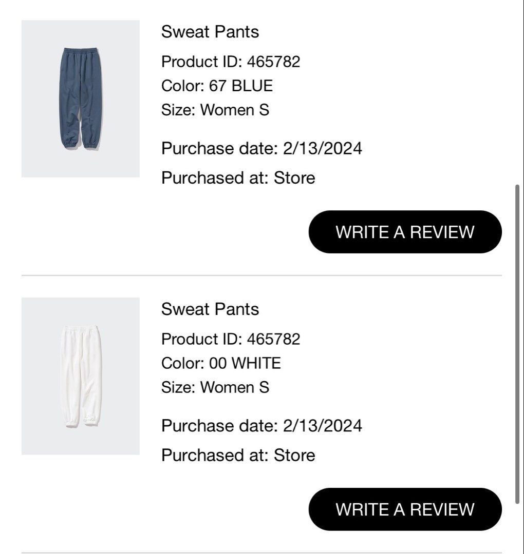Uniqlo Sweatpants Joggers - White & Blue (Category: Joggers) located in Quezon City. Submitted by __hal (Listing ID 1450181673, Image 3). Description: - White: 450, used once - Blue: 350, well used, a bit of discoloration from washing but in good condition - Both size S - Discounted if getting both .