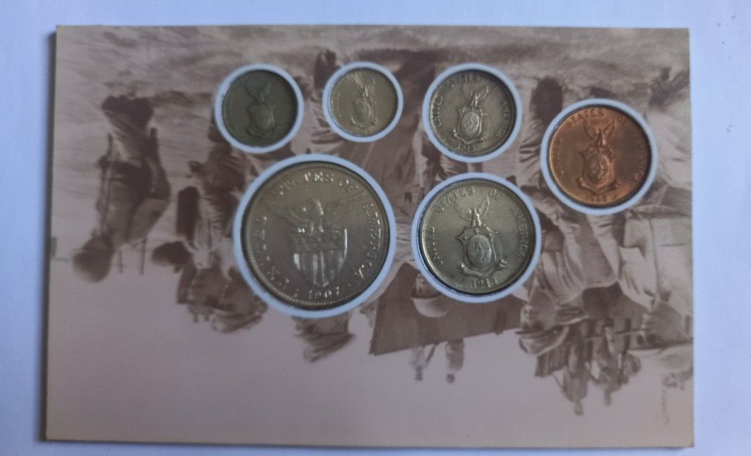 USPI coin set (Category: Currency) located in Manila. Submitted by gatleo (Listing ID 1450170782, Image 2). Description: This set contains: - 1 peso year 1907 (80% silver) - 50, 20 and 10 centavos (75% silver) - 5 centavos year 1945 - 1 centavo year 1944 Cubao meetup only..
