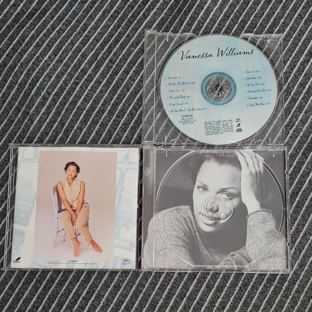 1 For 1 🇺🇸 [CD Album] Vanessa Williams – The Sweetest Days (1994) (Category: CDs & DVDs) located in Singapore. Submitted by strangecell (Listing ID 1450286690, Image 3). Description: Many more Various Genres: https://www.carousell.sg/p/1253907759 Electronic Dance, EDM, DJ Mix: https://carousell.com/p/1035784902 Easy Listening, Funk Soul, Lounge, Jazz, New Age, Chill-out: https://carousell.com/p/1028943398 ************************************** 