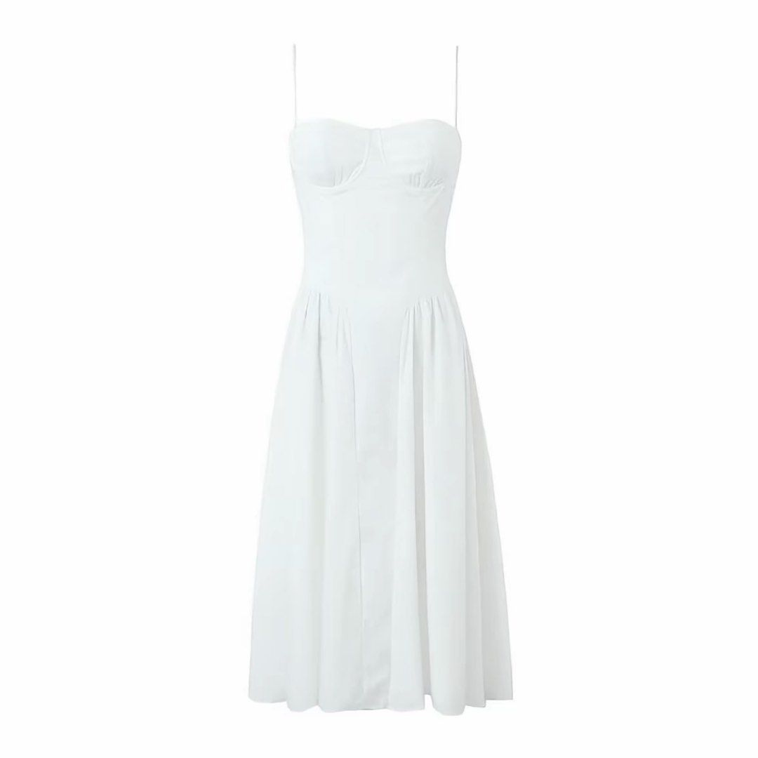 White Corset Bustier Midi Dress Spaghetti Straps (Category: Dresses) located in Manila. Submitted by may077. (Listing ID 1450141164, Image 1). Description: L: Bust- 88cm; Length=113cm; - Used once -White midi dress - Corset-style bustier top - Adjustable spaghetti straps - Flattering A-line skirt - Back zipper closure .