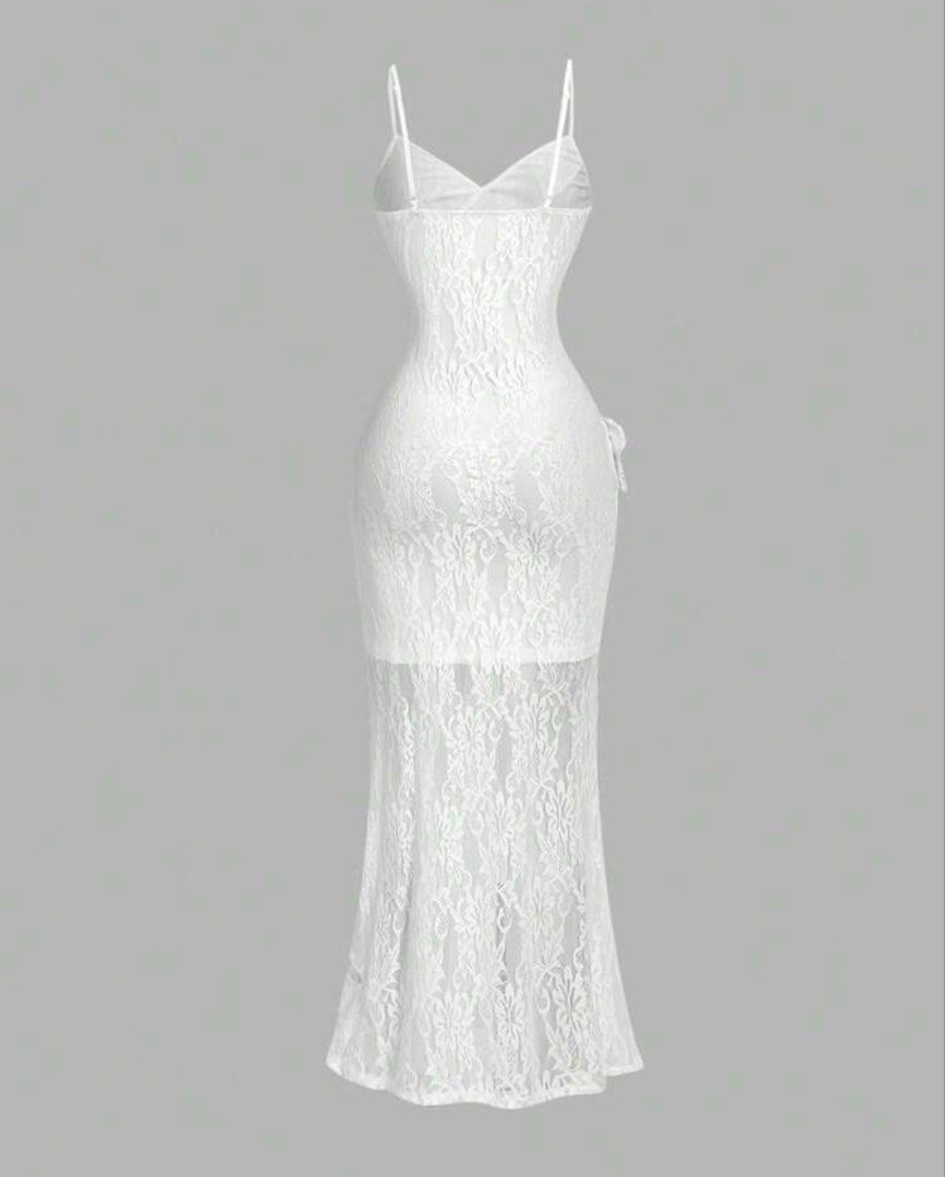 White Lace Ruffle Maxi Dress Spaghetti Straps (Category: Dresses) located in Manila. Submitted by graciouslygraceee (Listing ID 1450242433, Image 2). Description: - Stunning white lace maxi dress - Delicate spaghetti straps - Beautiful ruffled overlay detail - Sheer lace bottom for a dramatic effect - Flattering mermaid/trumpet silhouette - Ideal for formal events, parties, and special occasions - Size: Extra Small (XS).