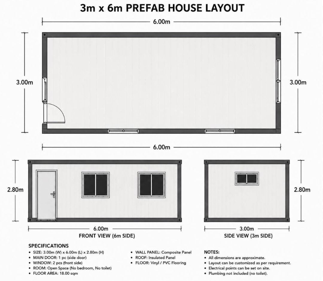 WHITE PREFAB HOUSE – BARE TYPE (Category: Other Home Decor) located in San Pablo. Submitted by reyesbilliardsandaccessories_ (Listing ID 1450153864, Image 1). Description: 🏠🤍 PREFAB HOUSE NA ABOT-KAYA, SULIT AT READY FOR YOUR NEXT PROJECT! 🤍🏠 ✨ WHITE PREFAB HOUSE – BARE TYPE ✨ Perfect for rental business, staff house, office, or investment! 💯 💥 STARTING AT ₱100,000 EACH! 💥 📍 ₱100,000/unit – La Union, Tarlac, Nueva Ecija, Zambales, Bataan,