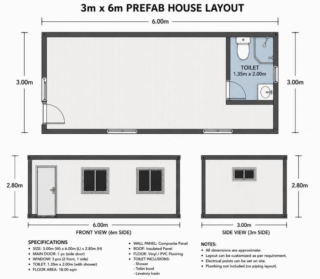 WHITE PREFAB HOUSE WITH TOILET – STUDIO TYPE (Category: Other Home Decor) located in San Pablo. Submitted by reyesbilliardsandaccessories_ (Listing ID 1450154103, Image 1). Description: 🏠🤍 PREFAB HOUSE NA PERFECT SA BUSINESS & INVESTMENT! 🤍🏠 ✨ WHITE PREFAB HOUSE WITH TOILET – STUDIO TYPE ✨ Compact, practical, and sulit sa budget! 💯 Perfect for rental units, staff housing, or your next investment project! 🏡💼 💥 STARTING AT ₱135,000 EACH! 💥