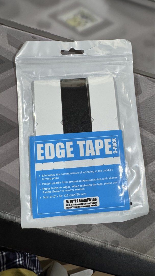 Pickleball Edge Tape - 26mm (Category: Racket and Ball Sports) located in Manila. Submitted by 01chenbryce (Listing ID 1450346605, Image 1). Description: pickleball paddle edge tape, 26mm 1 black left Php 50 each mop: gcash/maribank mod: grab/lala/j&t loc: tondo manila.