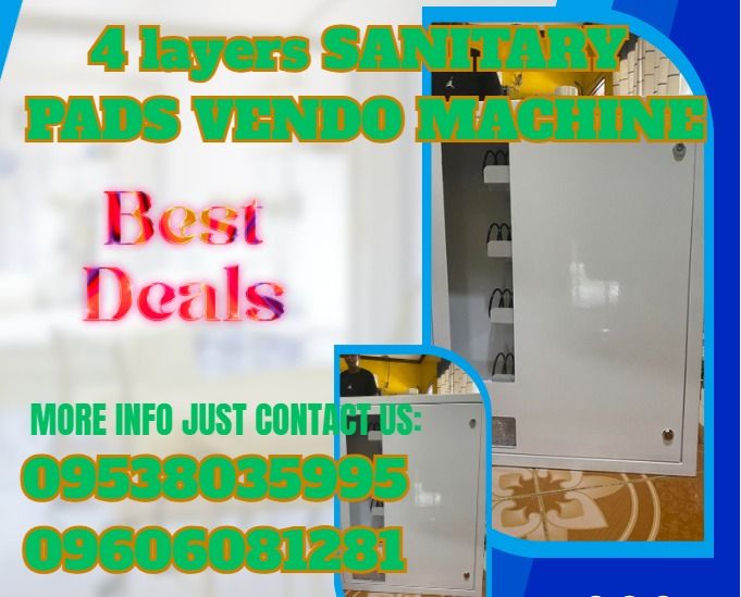 4 layers SANITARY PADS VENDO MACHINE (Category: Everything Else Others) located in Caloocan City. Submitted by acergollem65014 (Listing ID 1450428584, Image 1). Description: 1. Machine size:52*67*12.5cm (W*H*D), N.W:16.5kg, G.W:17.5kgs 2. Selections:4types, column length 370mm 3. Capacity: 8-20pcs of each, total 32-80pcs 4. coin mech 1-2coins 5. Full mechanical vending machine ,4 columns are worked with 4coin mechs, only accept coins 6. Suitable 