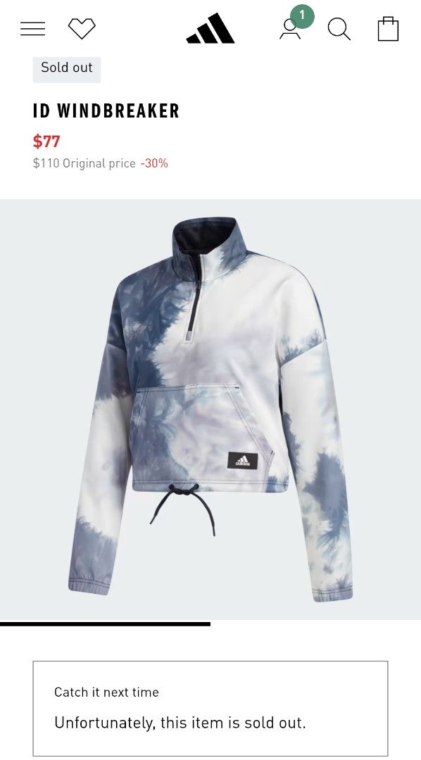 Adidas ID Windbreaker Cloud Print Half Zip Cropped Jacket (Category: Coats, Jackets and Outerwear) located in Quezon City. Submitted by rod_raymundo (Listing ID 1450524597, Image 1). Description: Adidas Windbreaker (Brand new with hang tag)✨ Size: Small (fits Large for women) Width: 21 Inches Length: 19 Inches Color: 10/10 Legend Ink Colourway (Color variation due to lighting) Brand new with hang tag 650 Pesos + SF 🚚 Shipping via J&T or Lalamove