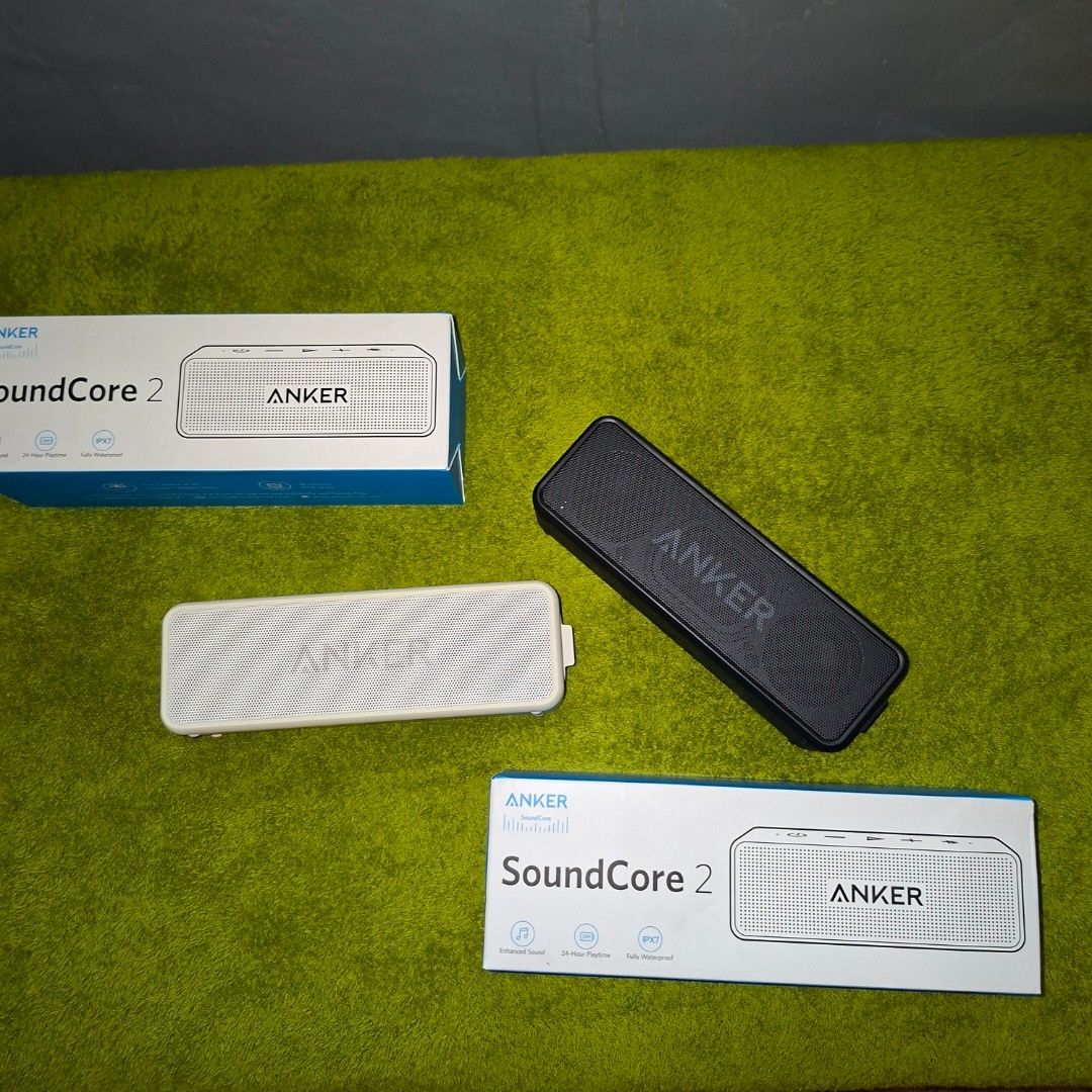 Anker SoundCore 2 Bluetooth Speaker (Black & White) (Category: Soundbars, Speakers & Amplifiers) located in Pasig City. Submitted by mr.bargaindeal (Listing ID 1450376285, Image 2). Description: - Two Anker SoundCore 2 speakers available: 1 Black, 1 White. - Both come with their original packaging. - Experience impressive sound quality in a portable design. - Ideal for music lovers on the move. - Option to purchase individually or as a bundle..