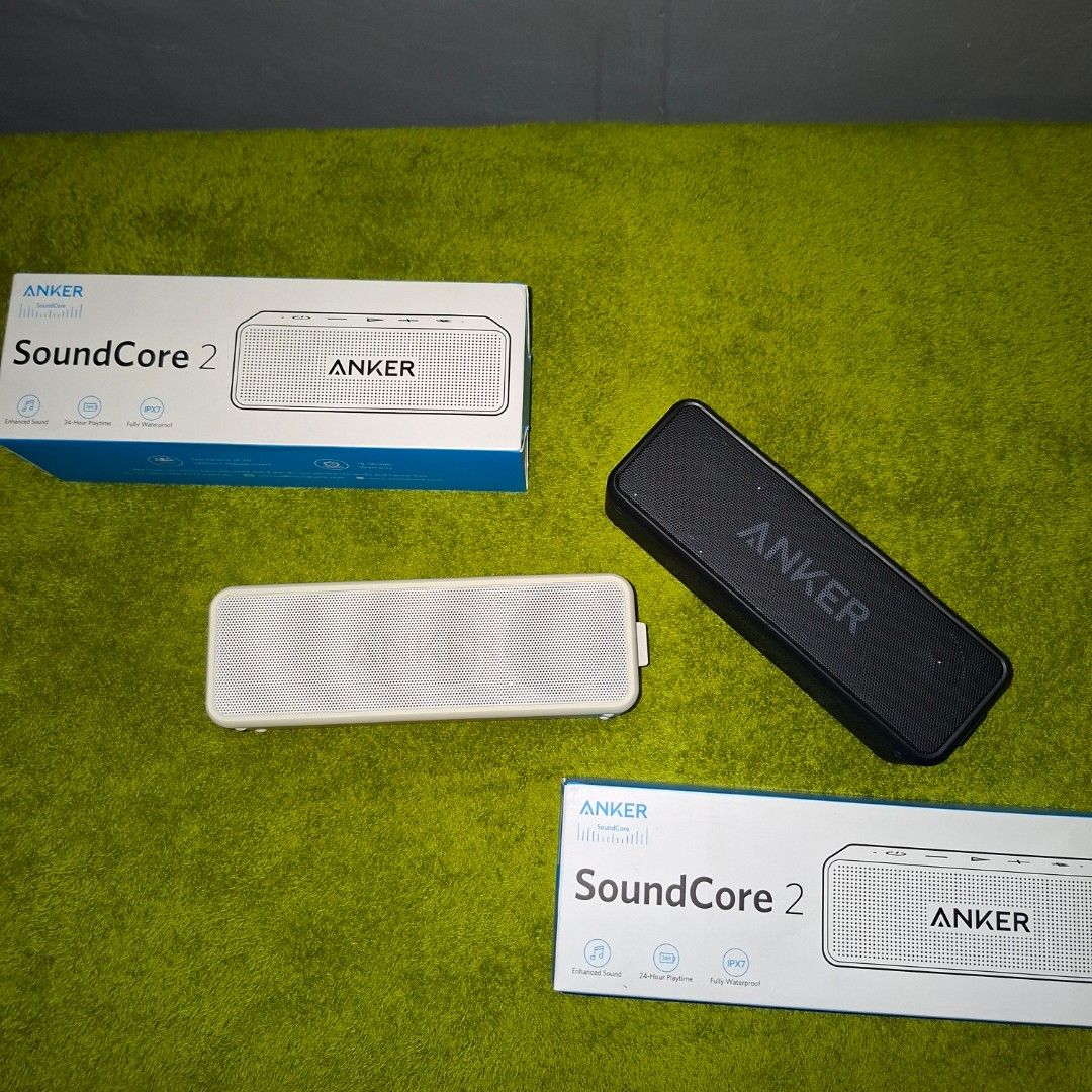 Anker SoundCore 2 Bluetooth Speaker (Black & White) (Category: Soundbars, Speakers & Amplifiers) located in Pasig City. Submitted by mr.bargaindeal (Listing ID 1450376285, Image 1). Description: - Two Anker SoundCore 2 speakers available: 1 Black, 1 White. - Both come with their original packaging. - Experience impressive sound quality in a portable design. - Ideal for music lovers on the move. - Option to purchase individually or as a bundle..