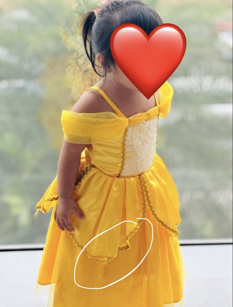 Belle Princess costume (1-2yrs old) (Category: Babies & Kids Fashion) located in Taytay. Submitted by vinaamabelle (Listing ID 1450439414, Image 1). Description: Belle costume for 1-2yrs old Orig Price: P550 (worn twice) - Please note: minor snags on the ruffles, as circled in the photos. Tahiin or idikit na lang po ninyo Loc: Taytay Rizal (shipping c/o buyer).
