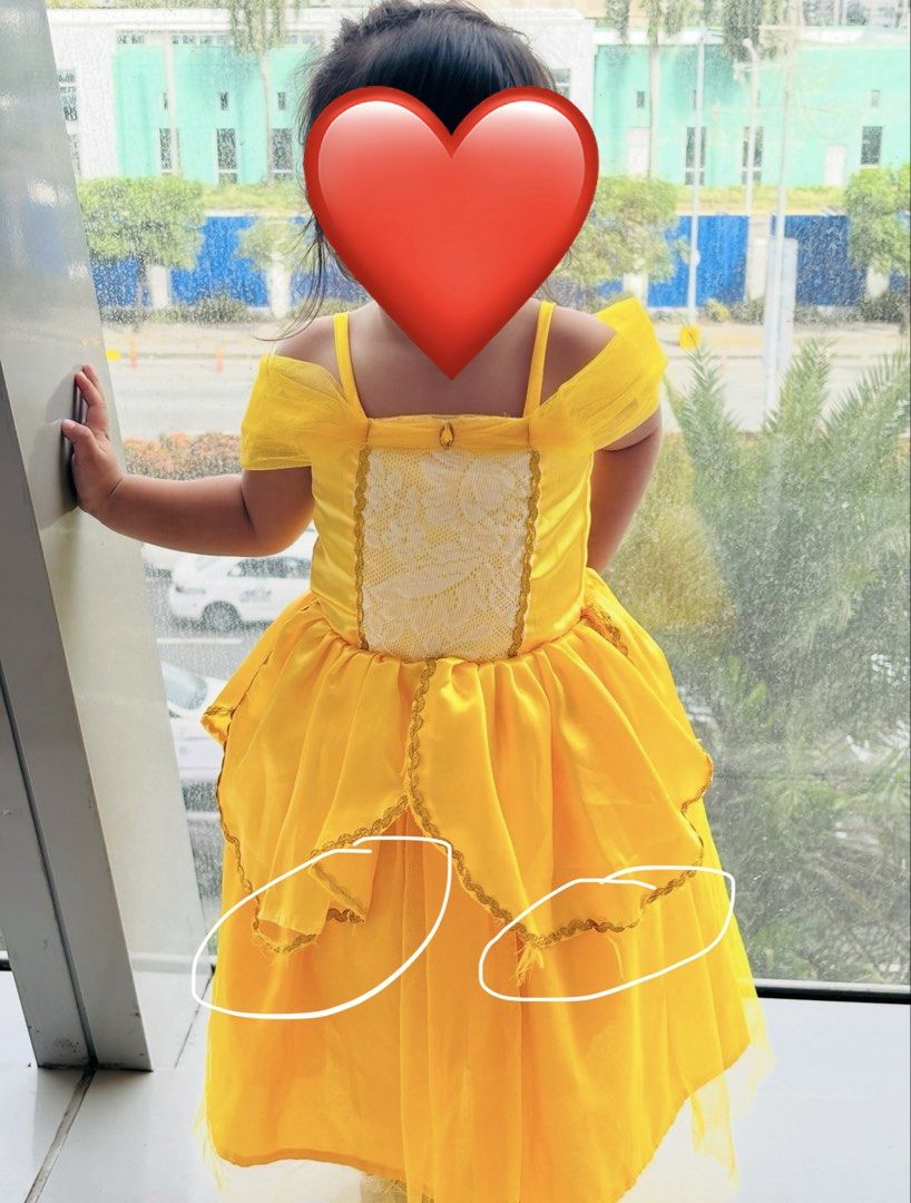 Belle Princess costume (1-2yrs old) (Category: Babies & Kids Fashion) located in Taytay. Submitted by vinaamabelle (Listing ID 1450439414, Image 2). Description: Belle costume for 1-2yrs old Orig Price: P550 (worn twice) - Please note: minor snags on the ruffles, as circled in the photos. Tahiin or idikit na lang po ninyo Loc: Taytay Rizal (shipping c/o buyer).